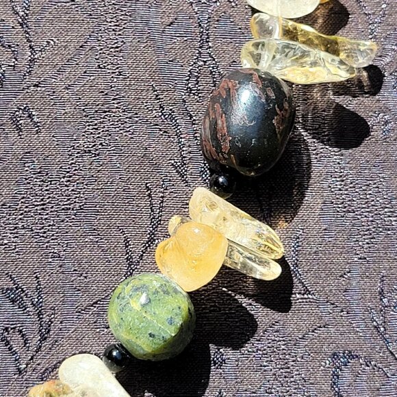 Handmade Multicolor Gemstone Bead Necklace W/ Citrine Lapis Lazuli & Green Jaspe - Picture 3 of 8